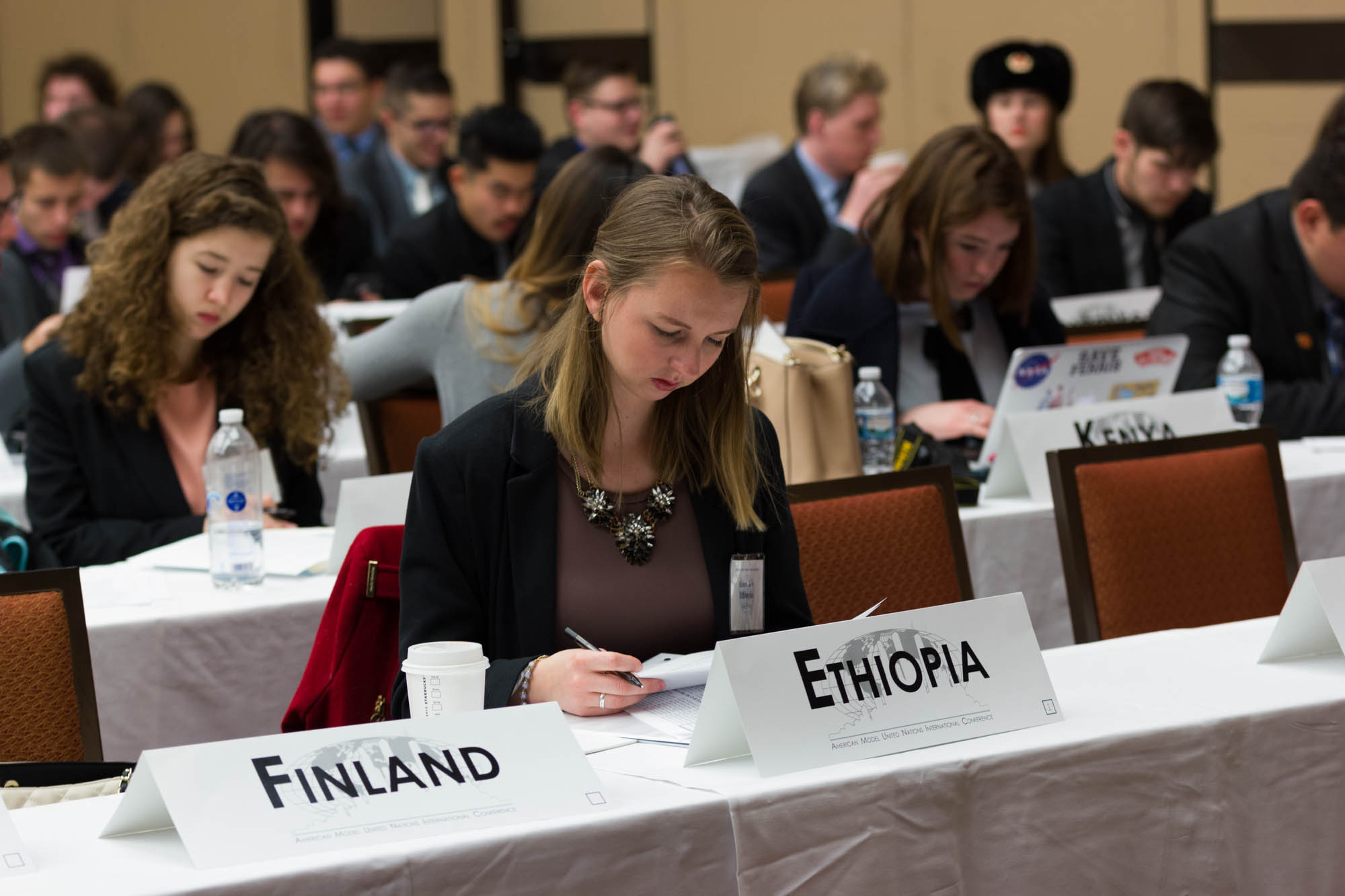 Image of student serving as Model UN representative.